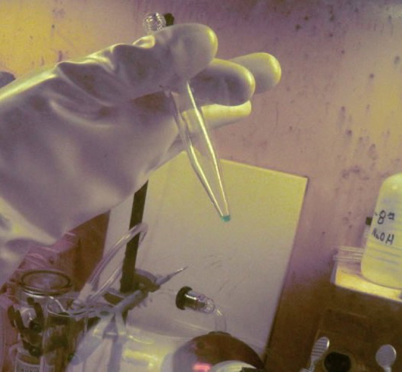 Berkelium — It took 250 days to make enough berkelium, shown here (in dissolved state), to synthesize element 117