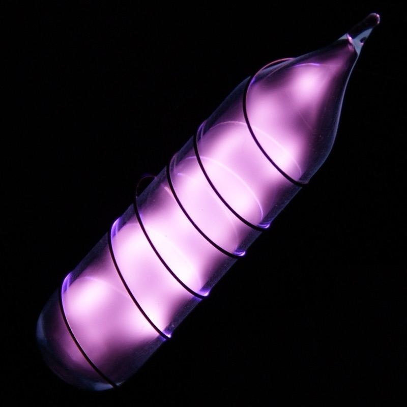 Helium — Vial of glowing ultrapure helium. Original size in cm: 1 x 5